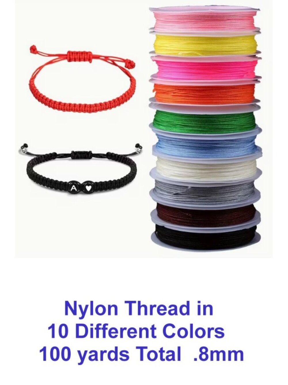 Nylon Thread in 10 Different Colors 100 yards Total .8mm